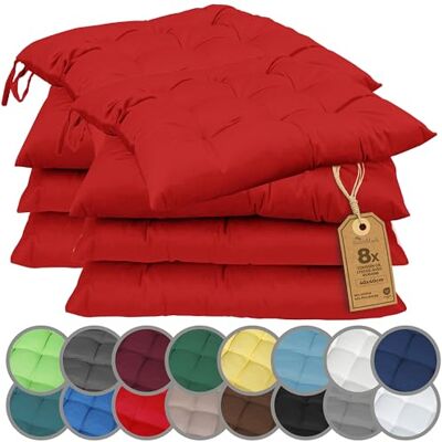 NatureMark Set van 4 stoelkussens met banden, 40 x 40 cm, dik stoelkussen voor binnen en tuin, kleur: rood NatureMark Set van 4 stoelkussens met banden, 40 x 40 cm, dik stoelkussen voor binnen en tuin, kleur: rood