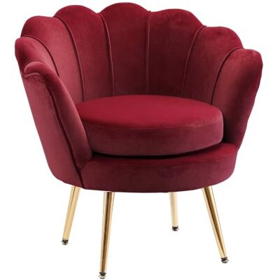 HOMCOM Fauteuil woonkamer fluwelen schelp metalen poten goud slaapkamer 76 x 67 x 74 cm rood HOMCOM Fauteuil woonkamer fluwelen schelp metalen poten goud slaapkamer 76 x 67 x 74 cm rood