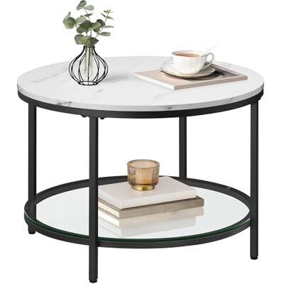 VASAGLE LCT072W13 Salontafel met glasplaat en grote opbergruimte, voor woonkamer, bank, eenvoudige montage, moderne stijl, marmerwit en inktzwart VASAGLE LCT072W13 Salontafel met glasplaat en grote opbergruimte, voor woonkamer, bank, eenvoudige montage, moderne stijl, marmerwit en inktzwart