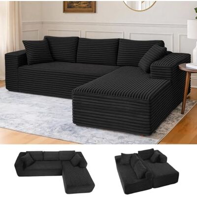 COMHOMA L-vormige hoekbank, modulaire bank 105 inch met diepe zitting, volledig gecomprimeerde bank, 3-zitsbank voor woonkamer en slaapkamer, geen montage nodig, corduroy (zwart) COMHOMA L-vormige hoekbank, modulaire bank 105 inch met diepe zitting, volledig gecomprimeerde bank, 3-zitsbank voor woonkamer en slaapkamer, geen montage nodig, corduroy (zwart)
