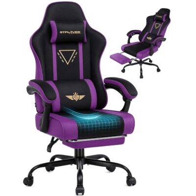 GTPLAYER Fauteuil de jeu ergonomique avec assise en tissu, coussin à ressorts, accoudoirs et repose-pieds intégrés, supporte jusqu'à 150 kg, violet. GTPLAYER Fauteuil de jeu ergonomique avec assise en tissu, coussin à ressorts, accoudoirs et repose-pieds intégrés, supporte jusqu'à 150 kg, violet.