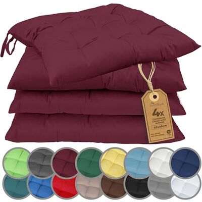 NatureMark Set van 4 stoelkussens met linten, afmeting 40 x 40 cm, gewatteerd zitkussen, bordeauxrood NatureMark Set van 4 stoelkussens met linten, afmeting 40 x 40 cm, gewatteerd zitkussen, bordeauxrood