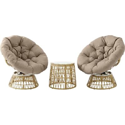 Outsunny Tuinmeubelset, 3-delig, polyester, polyrotan, bruin 2 draaibare Papasan-stoelen, 1 ronde salontafel, 2 grote kussens inbegrepen Outsunny Tuinmeubelset, 3-delig, polyester, polyrotan, bruin 2 draaibare Papasan-stoelen, 1 ronde salontafel, 2 grote kussens inbegrepen