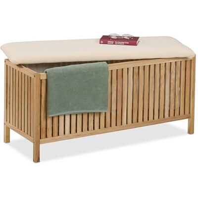 Relaxdays Bank met opbergruimte, waskast, natuur en zwart Inhoud: 100 liter, h x b x d: ca. 50 x 100 x 38 cm (l x b x h) Relaxdays Bank met opbergruimte, waskast, natuur en zwart Inhoud: 100 liter, h x b x d: ca. 50 x 100 x 38 cm (l x b x h)