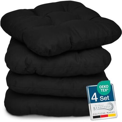 Beautissu set van 4 Zitkussens 40x40 cm Lisa Comfortabel stoelkussen stoelpads zitkussen met 8 cm vulling Zacht eetkamer stoel bank kussen in Zwart Beautissu set van 4 Zitkussens 40x40 cm Lisa Comfortabel stoelkussen stoelpads zitkussen met 8 cm vulling Zacht eetkamer stoel bank kussen in Zwart