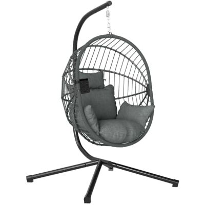Outsunny Hangstoel, hangstoel, ei, opvouwbare mand, grijs Hangmat, schommelstoel, gevoerd kussen, zak, kussen, cocooning, binnen, buiten, tuin Outsunny Hangstoel, hangstoel, ei, opvouwbare mand, grijs Hangmat, schommelstoel, gevoerd kussen, zak, kussen, cocooning, binnen, buiten, tuin