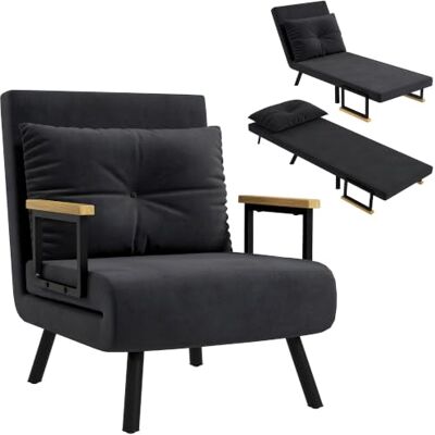HOMCOM Slaapstoel, 1-zits, kussen, gestoffeerd, zwart 3-in-1 Verwarmde Bedstoel, Verstelbare Rugleuning 5 Posities, Stof in Velours-look, Slaapbank voor Gasten, Woonkamer, Kantoor HOMCOM Slaapstoel, 1-zits, kussen, gestoffeerd, zwart 3-in-1 Verwarmde Bedstoel, Verstelbare Rugleuning 5 Posities, Stof in Velours-look, Slaapbank voor Gasten, Woonkamer, Kantoor