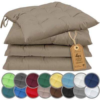 NatureMark Set van 4 stoelkussens met banden, afmeting 40 x 40 cm, gewatteerd zitkussen, donkerbruin/beige NatureMark Set van 4 stoelkussens met banden, afmeting 40 x 40 cm, gewatteerd zitkussen, donkerbruin/beige
