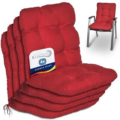 Beautissu Coussin Extérieur Jardin Set de 4 pour Chaise Fauteuil transat 100x50x8cm rouge dossier standard coussins pour terrasse balcon bas d'assise galette Flair NL Beautissu Coussin Extérieur Jardin Set de 4 pour Chaise Fauteuil transat 100x50x8cm rouge dossier standard coussins pour terrasse balcon bas d'assise galette Flair NL