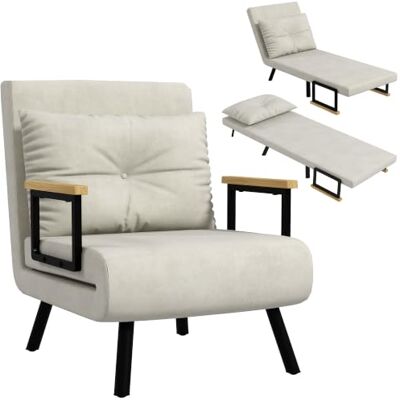 HOMCOM Slaapstoel, 1-zits, kussen, gestoffeerd, crèmekleurig 3-in-1 Verwarmde Bedstoel, Verstelbare Rugleuning 5 Posities, Stof in Velours-look, Slaapbank voor Gasten, Woonkamer, Kantoor HOMCOM Slaapstoel, 1-zits, kussen, gestoffeerd, crèmekleurig 3-in-1 Verwarmde Bedstoel, Verstelbare Rugleuning 5 Posities, Stof in Velours-look, Slaapbank voor Gasten, Woonkamer, Kantoor