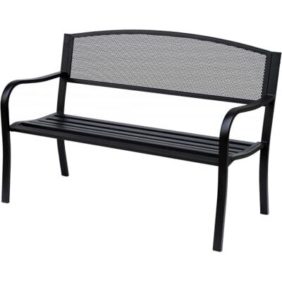 Outsunny Bank, 3-zits, tuin, terras, stijl, 127 x 60 x 87 cm (l x b x h), zwart Contemporain, Métal Époxy Anticorrosion Outsunny Bank, 3-zits, tuin, terras, stijl, 127 x 60 x 87 cm (l x b x h), zwart Contemporain, Métal Époxy Anticorrosion