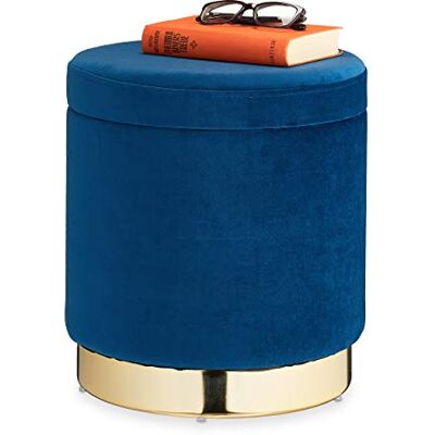 Relaxdays Kaptafel poef met opbergruimte, rond, elegant, modern, fluwelen kruk, h x d: 41,5 x 37 cm, blauw/goud, karton, schuim, 1 stuk Relaxdays Kaptafel poef met opbergruimte, rond, elegant, modern, fluwelen kruk, h x d: 41,5 x 37 cm, blauw/goud, karton, schuim, 1 stuk