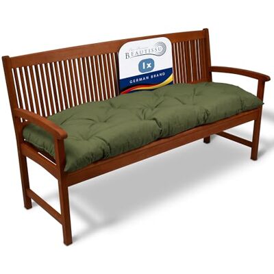Beautissu Bankkussen voor buiten, voor tuin, terras, balkon, schommel 180x50x10cm olijfgroen Zitbank bekleding matras Flair BK Beautissu Bankkussen voor buiten, voor tuin, terras, balkon, schommel 180x50x10cm olijfgroen Zitbank bekleding matras Flair BK