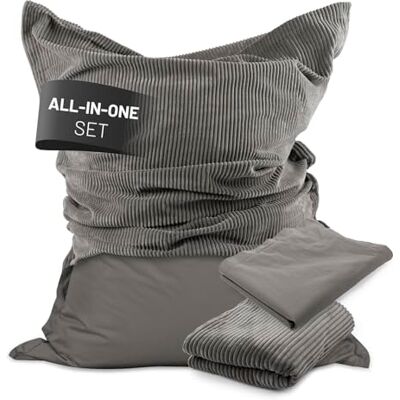 Lumaland Klassieke XXL all-in-one zitzak XXL reuzenzitzak met corduroy overtrek en outdoor, voor binnen en buiten, stoel met volledig verpakte EPS-vulling Lumaland Klassieke XXL all-in-one zitzak XXL reuzenzitzak met corduroy overtrek en outdoor, voor binnen en buiten, stoel met volledig verpakte EPS-vulling