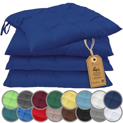 NatureMark Set van 4 stoelkussens met linten, afmeting 40 x 40 cm, gewatteerd zitkussen, marineblauw NatureMark Set van 4 stoelkussens met linten, afmeting 40 x 40 cm, gewatteerd zitkussen, marineblauw