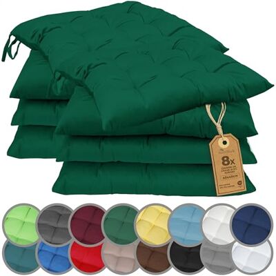NatureMark Set van 4 stoelkussens met banden, 40 x 40 cm, dik stoelkussen voor binnen en tuin, kleur: donkergroen NatureMark Set van 4 stoelkussens met banden, 40 x 40 cm, dik stoelkussen voor binnen en tuin, kleur: donkergroen