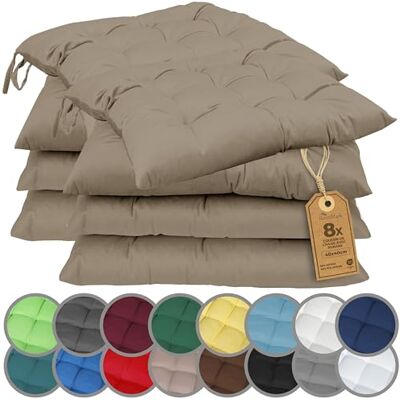 NatureMark Set van 4 stoelkussens met banden, 40 x 40 cm, dik stoelkussen voor binnen en tuin, kleur: zand/beige NatureMark Set van 4 stoelkussens met banden, 40 x 40 cm, dik stoelkussen voor binnen en tuin, kleur: zand/beige
