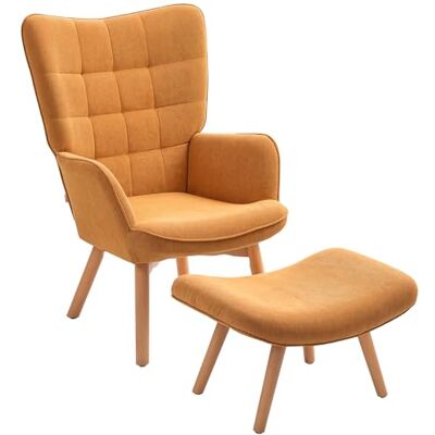 HOMCOM Wing stoel met poef, corduroy, woonkamer, bruin HOMCOM Wing stoel met poef, corduroy, woonkamer, bruin