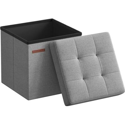 SONGMICS Opbergpoef, opvouwbaar, met bekleding, 43 l Poef kist, 38 x 38 x 38 cm, 300 kg, voetensteun, woonkamer, duifgrijs en inktzwart, collectie Minota LSF027G12 SONGMICS Opbergpoef, opvouwbaar, met bekleding, 43 l Poef kist, 38 x 38 x 38 cm, 300 kg, voetensteun, woonkamer, duifgrijs en inktzwart, collectie Minota LSF027G12