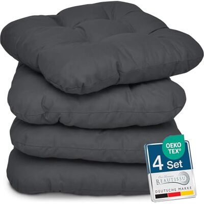 Beautissu set van 4 Zitkussens 40x40 cm Lisa Comfortabel stoelkussen stoelpads zitkussen met 8 cm vulling Zacht eetkamer stoel bank kussen Antraciet Beautissu set van 4 Zitkussens 40x40 cm Lisa Comfortabel stoelkussen stoelpads zitkussen met 8 cm vulling Zacht eetkamer stoel bank kussen Antraciet