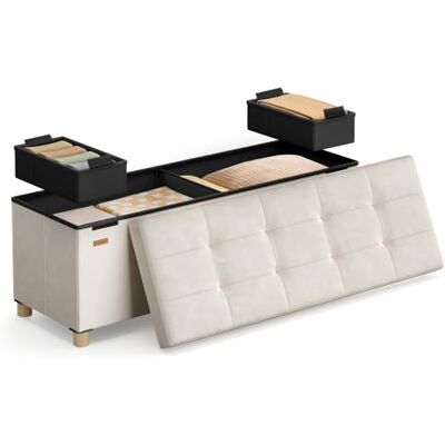 SONGMICS Opbergbank van fluweel, poef, opvouwbaar, 112 l SONGMICS Opbergbank van fluweel, poef, opvouwbaar, 112 l