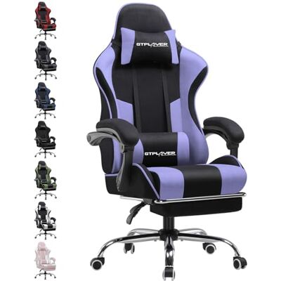GTPLAYER Ergonomische gamingstoel van stof met voetensteun, hoofdsteun en lendenmassagekussen, gevoerd, draaibaar, paars GTPLAYER Ergonomische gamingstoel van stof met voetensteun, hoofdsteun en lendenmassagekussen, gevoerd, draaibaar, paars