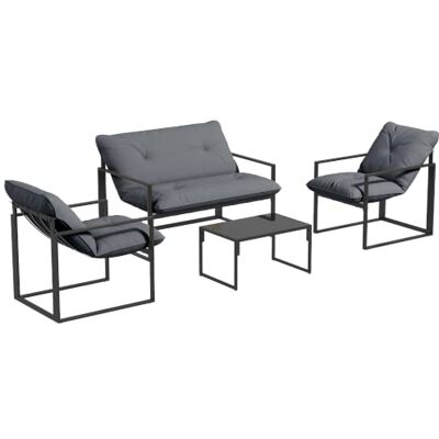 Outsunny Tuinmeubelset, 4-delig, voor 4 personen, 2-zitsbank, 2 stoelen, salontafel, 3 kussens voor terras, polyester, zwart, staalgrijs Outsunny Tuinmeubelset, 4-delig, voor 4 personen, 2-zitsbank, 2 stoelen, salontafel, 3 kussens voor terras, polyester, zwart, staalgrijs