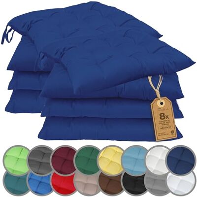 NatureMark Set van 4 stoelkussens met banden, 40 x 40 cm, dik stoelkussen voor binnen en tuin, kleur: marineblauw NatureMark Set van 4 stoelkussens met banden, 40 x 40 cm, dik stoelkussen voor binnen en tuin, kleur: marineblauw