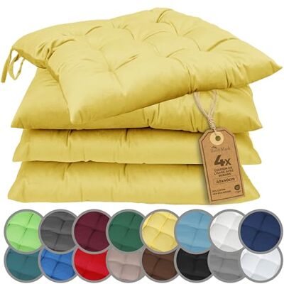 NatureMark Stoelkussens met linten, set van 4 40 x 40 cm, gevoerd zitkussen, geel NatureMark Stoelkussens met linten, set van 4 40 x 40 cm, gevoerd zitkussen, geel