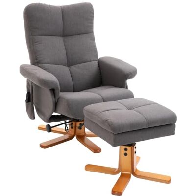 HOMCOM Masserende relaxstoel met poef, polyester, grijs Relaxstoel, kantelbare rugleuning, 360 graden draaibaar, afstandsbediening, zijvak, verborgen opslag, tv-stoel voor woonkamer HOMCOM Masserende relaxstoel met poef, polyester, grijs Relaxstoel, kantelbare rugleuning, 360 graden draaibaar, afstandsbediening, zijvak, verborgen opslag, tv-stoel voor woonkamer