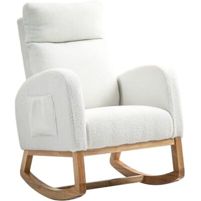 HOMCOM Schommelstoel, hangstoel, tot 120 kg, crèmewit Fauteuil, fluwelen borstvoedingsstoel, schommelstoel, voor slaapkamer en woonkamer HOMCOM Schommelstoel, hangstoel, tot 120 kg, crèmewit Fauteuil, fluwelen borstvoedingsstoel, schommelstoel, voor slaapkamer en woonkamer