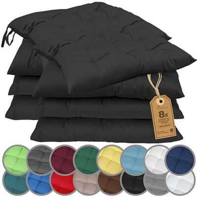 NatureMark Set van 4 stoelkussens met banden, 40 x 40 cm, dik stoelkussen voor binnen en tuin, kleur: zwart NatureMark Set van 4 stoelkussens met banden, 40 x 40 cm, dik stoelkussen voor binnen en tuin, kleur: zwart