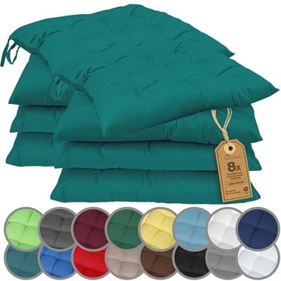 NatureMark Set van 4 stoelkussens met banden, 40 x 40 cm, dik stoelkussen voor binnen en tuin, petrol NatureMark Set van 4 stoelkussens met banden, 40 x 40 cm, dik stoelkussen voor binnen en tuin, petrol