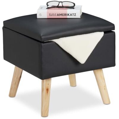 Relaxdays Kruk en opbergruimte, kunstleer, HlP: 40x40x40 cm, deksel, gevoerde zitting, zwart Relaxdays Kruk en opbergruimte, kunstleer, HlP: 40x40x40 cm, deksel, gevoerde zitting, zwart