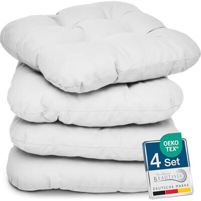 Beautissu set van 4 Zitkussens 40x40 cm Lisa Comfortabel stoelkussen stoelpads zitkussen met 8 cm vulling Zacht eetkamer stoel bank kussen in Wit Beautissu set van 4 Zitkussens 40x40 cm Lisa Comfortabel stoelkussen stoelpads zitkussen met 8 cm vulling Zacht eetkamer stoel bank kussen in Wit