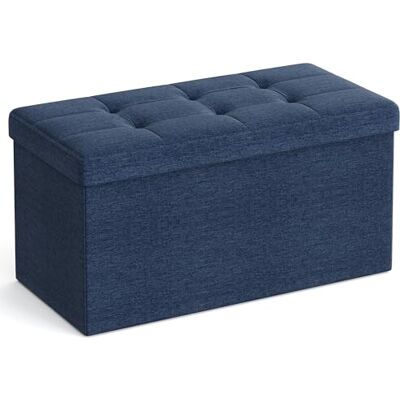 SONGMICS Bank met opbergruimte, zitting, opbergdoos, voetensteun, opvouwbaar, draagvermogen 300 kg, 80 l, 76 x 38 x 38 cm, linnenlook, donkerblauw, LSF47IN SONGMICS Bank met opbergruimte, zitting, opbergdoos, voetensteun, opvouwbaar, draagvermogen 300 kg, 80 l, 76 x 38 x 38 cm, linnenlook, donkerblauw, LSF47IN