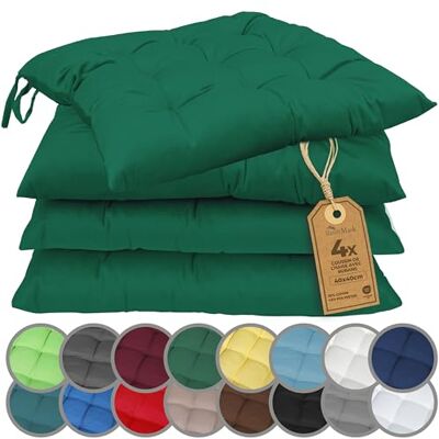 NatureMark Set van 4 stoelkussens met banden, 40 x 40 cm, dik stoelkussen voor binnen en tuin, kleur: donkergroen NatureMark Set van 4 stoelkussens met banden, 40 x 40 cm, dik stoelkussen voor binnen en tuin, kleur: donkergroen