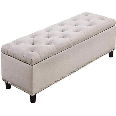 BAKAJI Zitzakmeubel, slaapbank met houten frame, stoffen bekleding, gevoerde zitting om te openen, afmetingen 121 x 42 x 43 cm (beige) BAKAJI Zitzakmeubel, slaapbank met houten frame, stoffen bekleding, gevoerde zitting om te openen, afmetingen 121 x 42 x 43 cm (beige)