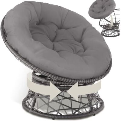 tectake Papasan-stoel Comfortabele draaistoel met rond kussen Comfortabel rieten Draaibare ligstoel Ronde relaxstoel voor woonkamer, leeshoek, slaapkamer Grijs tectake Papasan-stoel Comfortabele draaistoel met rond kussen Comfortabel rieten Draaibare ligstoel Ronde relaxstoel voor woonkamer, leeshoek, slaapkamer Grijs