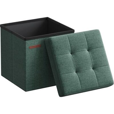 SONGMICS Ottomaanse opbergpoef, 38 cm, opvouwbare kist, bank, voetensteun, voor slaapkamer, entree, woonkamer, vintage groen LSF027C01 SONGMICS Ottomaanse opbergpoef, 38 cm, opvouwbare kist, bank, voetensteun, voor slaapkamer, entree, woonkamer, vintage groen LSF027C01