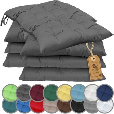 NatureMark Set van 4 stoelkussens met banden, 40 x 40 cm, dik stoelkussen voor binnen en tuin, kleur: antraciet, grijs NatureMark Set van 4 stoelkussens met banden, 40 x 40 cm, dik stoelkussen voor binnen en tuin, kleur: antraciet, grijs