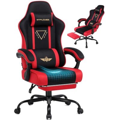 GTPLAYER Ergonomische gamingstoel met stoffen zitting, veerkussen, geïntegreerde armleuningen en voetensteun, belastbaar tot 150 kg, rood GTPLAYER Ergonomische gamingstoel met stoffen zitting, veerkussen, geïntegreerde armleuningen en voetensteun, belastbaar tot 150 kg, rood