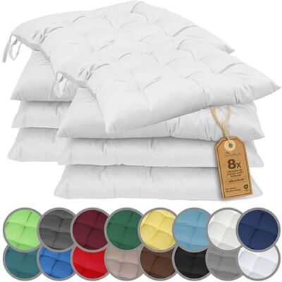 NatureMark Set van 4 stoelkussens met banden, 40 x 40 cm, dik stoelkussen voor binnen en tuin, kleur: natuur, wit/crème NatureMark Set van 4 stoelkussens met banden, 40 x 40 cm, dik stoelkussen voor binnen en tuin, kleur: natuur, wit/crème