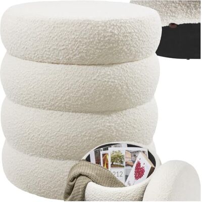 tectake ® Scandi Ronde kruk met opbergruimte, Teddy-stof voor kaptafel, woonkamer, hal, opslag, diameter 42 x 47 cm, crèmewit tectake ® Scandi Ronde kruk met opbergruimte, Teddy-stof voor kaptafel, woonkamer, hal, opslag, diameter 42 x 47 cm, crèmewit