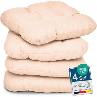 Beautissu set van 4 Zitkussens 40x40 cm Lisa Comfortabel stoelkussen stoelpads zitkussen met 8 cm vulling Zacht eetkamer stoel bank kussen in Natuur Beautissu set van 4 Zitkussens 40x40 cm Lisa Comfortabel stoelkussen stoelpads zitkussen met 8 cm vulling Zacht eetkamer stoel bank kussen in Natuur