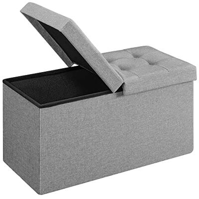 SONGMICS Bank met opbergruimte, opbergdoos met deksel, opvouwbaar, draagvermogen 300 kg, 80 l, 38 x 76 x 38 cm, linnen stof, lichtgrijs LSF41G SONGMICS Bank met opbergruimte, opbergdoos met deksel, opvouwbaar, draagvermogen 300 kg, 80 l, 38 x 76 x 38 cm, linnen stof, lichtgrijs LSF41G