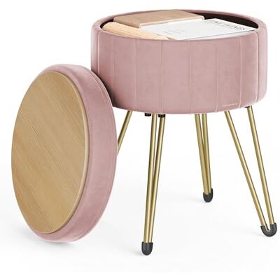 SONGMICS Opbergkruk, ronde zitting, fluwelen poef, 39 x 44,4 cm Make-upkruk, voetensteun, 4 metalen poten, schoonheidshoeken, woonkamer, slaapkamer, snoeproze, collectie GIANA LOM003R01 SONGMICS Opbergkruk, ronde zitting, fluwelen poef, 39 x 44,4 cm Make-upkruk, voetensteun, 4 metalen poten, schoonheidshoeken, woonkamer, slaapkamer, snoeproze, collectie GIANA LOM003R01