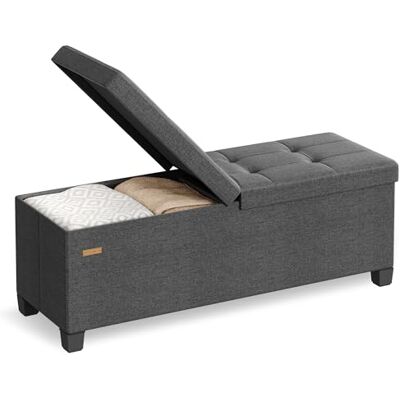 SONGMICS Zitbank met poten, opvouwbare opbergkist met klapdeksel, bedbank, voor woonkamer, slaapkamer, entree, linnen stof, 110 cm, leigrijs LSF079GN01 SONGMICS Zitbank met poten, opvouwbare opbergkist met klapdeksel, bedbank, voor woonkamer, slaapkamer, entree, linnen stof, 110 cm, leigrijs LSF079GN01