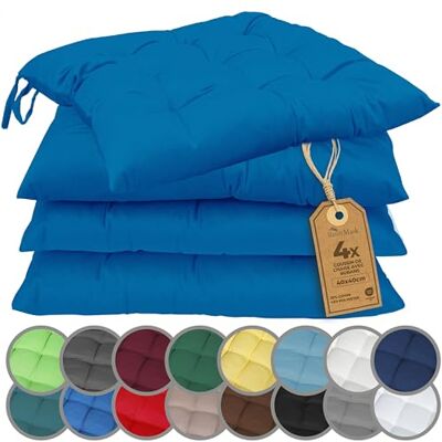 NatureMark Set van 4 stoelkussens met banden, afmeting 40 x 40 cm, gewatteerd zitkussen, koningsblauw NatureMark Set van 4 stoelkussens met banden, afmeting 40 x 40 cm, gewatteerd zitkussen, koningsblauw
