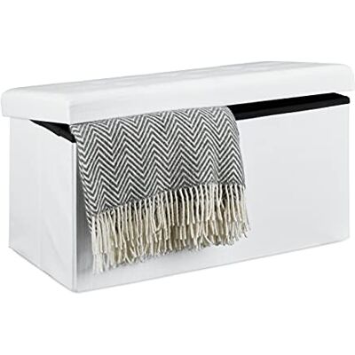 Relaxdays XL opvouwbare bank met opbergruimte, zitkubus met voetensteun, zitkubus als opbergdoos, 38 x 76 x 38 cm, wit Relaxdays XL opvouwbare bank met opbergruimte, zitkubus met voetensteun, zitkubus als opbergdoos, 38 x 76 x 38 cm, wit